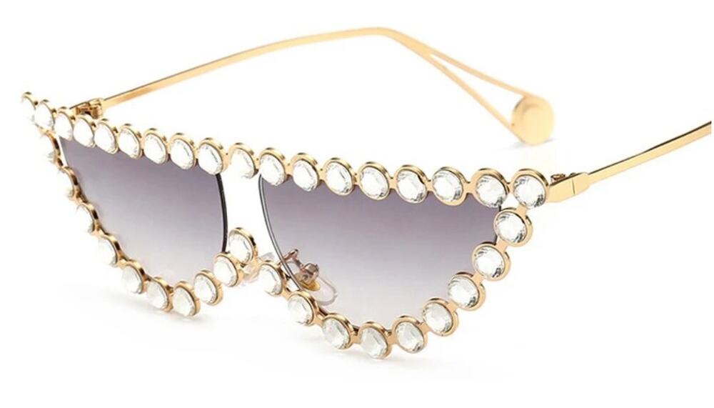 Vintage Cat Eye Sunglasses Trendy Fashion Bling Rhinestone Purple & Gold NEW